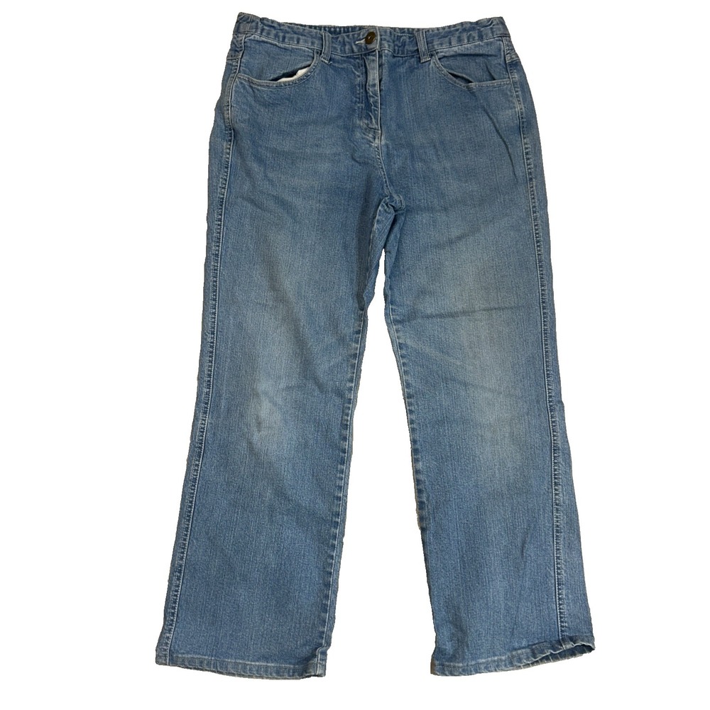 Multiples Blue Jeans 12 Denim Faded Knee Pocket Wide Straight Leg Stretch‎ Mom